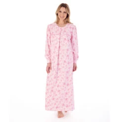 Floral Brushed Cotton Longer Length Round Neck 51 Inch Nightdress - ND02214 -Outlet Comfort Soft Cup Bra Store img040499