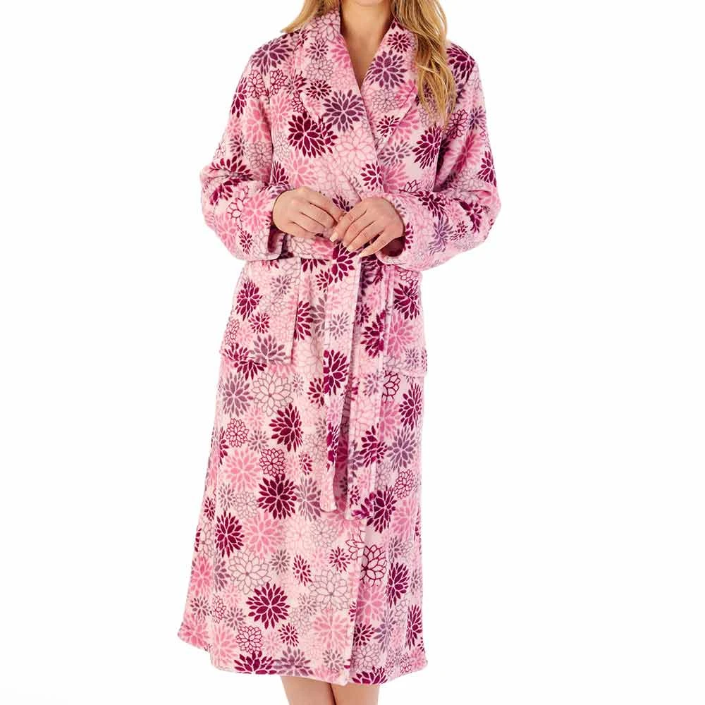 Bold Floral Flannel Fleece Wrap 46 Inch Housecoat - HC02313 3 Bold Floral Flannel Fleece Wrap 46 Inch Housecoat - HC02313 - Image 3
