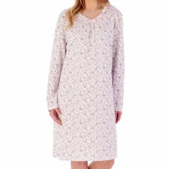 Sketch Floral Long Sleeve Cotton 38 Inch Nightdress - ND02100