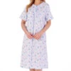 Spring Garden Short Sleeve Buttoned Top Cotton 42 Inch Nightdress - ND02105