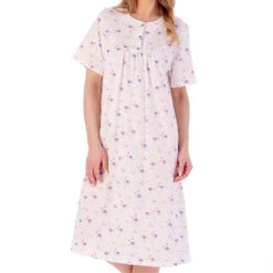 Spring Garden Short Sleeve Buttoned Top Cotton 42 Inch Nightdress - ND02105 -Outlet Comfort Soft Cup Bra Store img040548