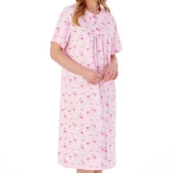 Spring Garden Short Sleeve Buttoned Top Cotton 42 Inch Nightdress - ND02105 -Outlet Comfort Soft Cup Bra Store img040550