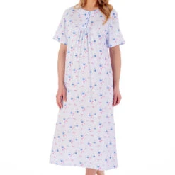 Spring Garden Short Sleeve Buttoned Top Cotton 46 Inch Nightdress - ND02106 -Outlet Comfort Soft Cup Bra Store img040552