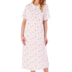 Spring Garden Short Sleeve Buttoned Top Cotton 46 Inch Nightdress - ND02106 -Outlet Comfort Soft Cup Bra Store img040554