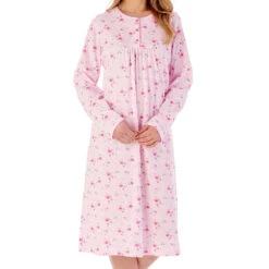 Spring Garden Long Sleeve Buttoned Top Cotton 42 Inch Nightdress - ND02107 -Outlet Comfort Soft Cup Bra Store img040558