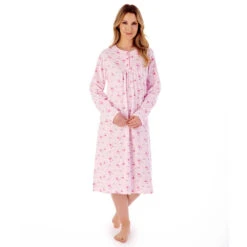 Spring Garden Long Sleeve Buttoned Top Cotton 42 Inch Nightdress - ND02107 -Outlet Comfort Soft Cup Bra Store img040559