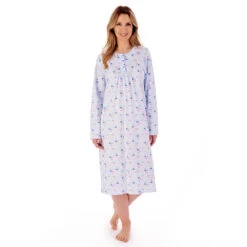 Spring Garden Long Sleeve Buttoned Top Cotton 42 Inch Nightdress - ND02107 -Outlet Comfort Soft Cup Bra Store img040563