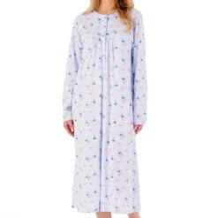 Spring Garden Long Sleeve Button Through Cotton 46 Inch Nightdress - ND02108