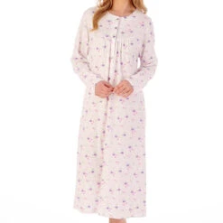Spring Garden Long Sleeve Button Through Cotton 46 Inch Nightdress - ND02108 -Outlet Comfort Soft Cup Bra Store img040566