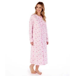 Spring Garden Long Sleeve Button Through Cotton 46 Inch Nightdress - ND02108 -Outlet Comfort Soft Cup Bra Store img040569