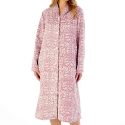 Brocade Long Sleeve Button Opening 46 Inch Housecoat - HC02331