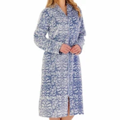 Brocade Long Sleeve Zip Opening 46 Inch Housecoat - HC02332