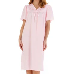 Embroidered Yoke Open Back Short Sleeve 42 Inch Nightdress - ND55204