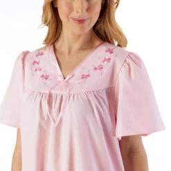 Embroidered Yoke Open Back Short Sleeve 42 Inch Nightdress - ND55204 -Outlet Comfort Soft Cup Bra Store img042950