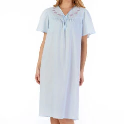 Embroidered Yoke Open Back Short Sleeve 42 Inch Nightdress - ND55204 -Outlet Comfort Soft Cup Bra Store img042952