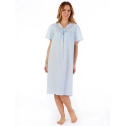 Embroidered Yoke Open Back Short Sleeve 42 Inch Nightdress - ND55204 -Outlet Comfort Soft Cup Bra Store img042953