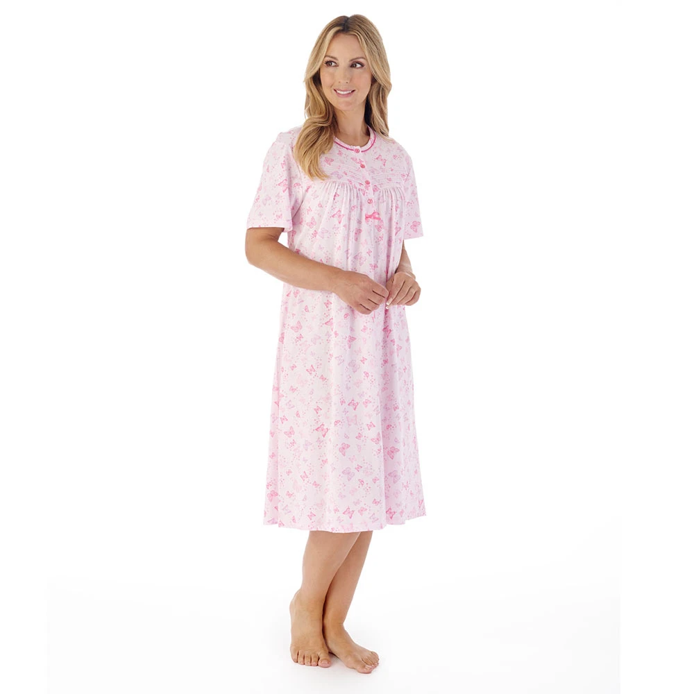 Butterfly Short Sleeve 42 Inch Cotton Nightdress - ND03101 2 Butterfly Short Sleeve 42 Inch Cotton Nightdress - ND03101 - Image 2