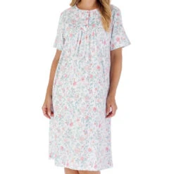 Hedgerow Flowers Short Sleeve 42 Inch Cotton Nightdress - ND03132