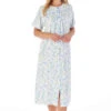 Hedgerow Flowers Short Sleeve Button Through 46 Inch Cotton Nightdress - ND03133