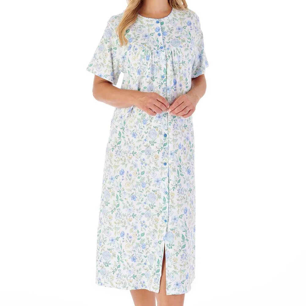 Hedgerow Flowers Short Sleeve Button Through 46 Inch Cotton Nightdress - ND03133 1 Hedgerow Flowers Short Sleeve Button Through 46 Inch Cotton Nightdress - ND03133